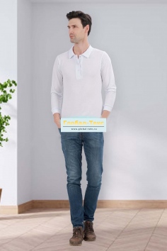 фото Рубашка-поло мужская Пике (белая, длинный рукав) №УФР-ТР-796